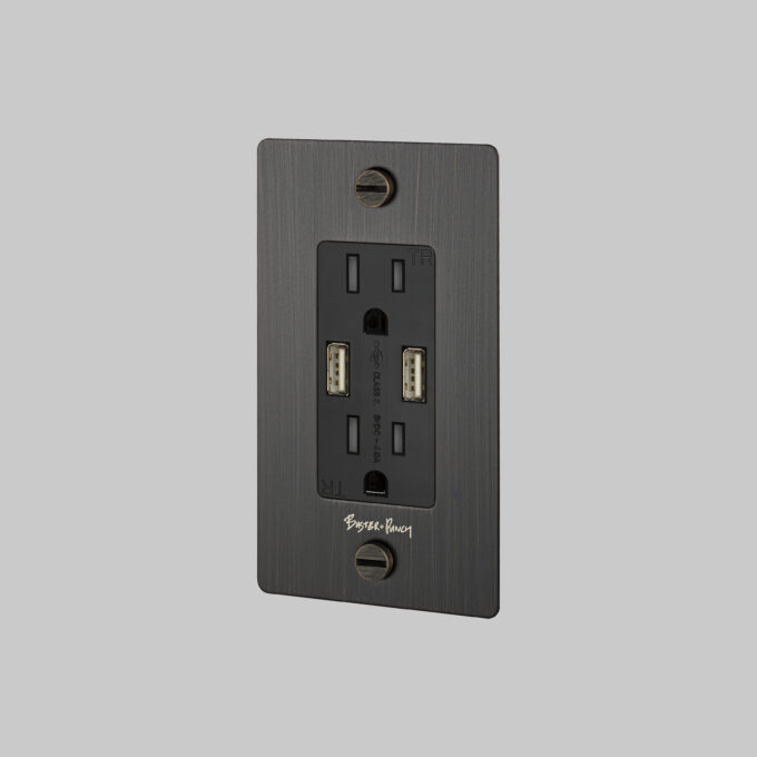 USB Charger Socket with Cover Black