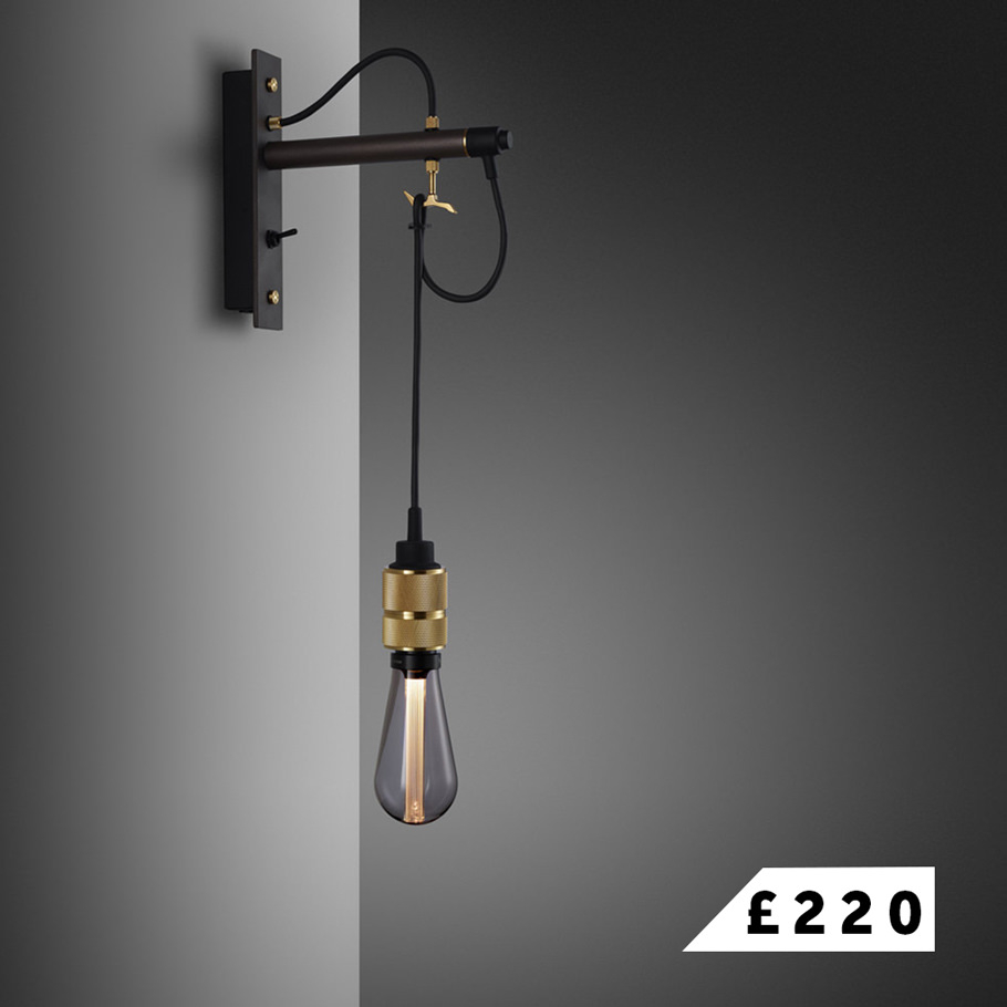 HOOKED wall / graphite & brass wall light with BUSTER BULB / smoked LED light bulb