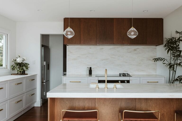 Annika Rowson's Light Marble and Wood Kitchen With Brass Hardware ...