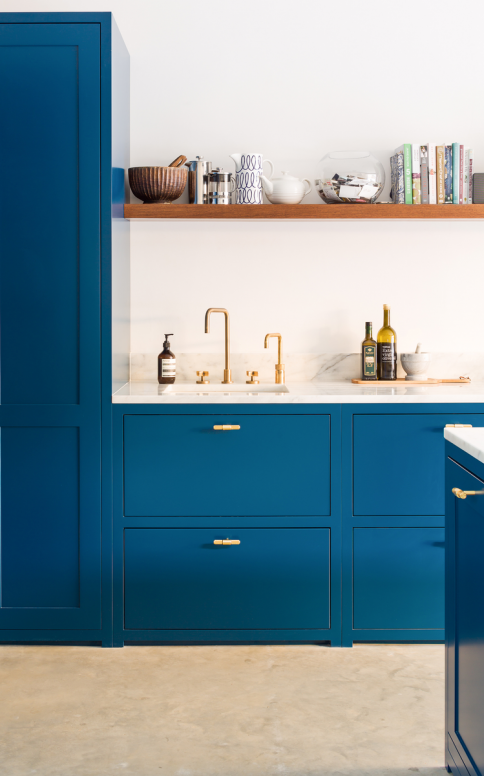 Marine Blue Kitchen with Marble and Brass - Buster + Punch