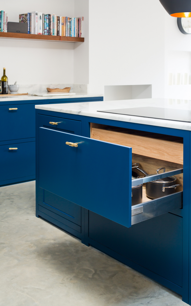 Marine Blue Kitchen with Marble and Brass - Buster + Punch